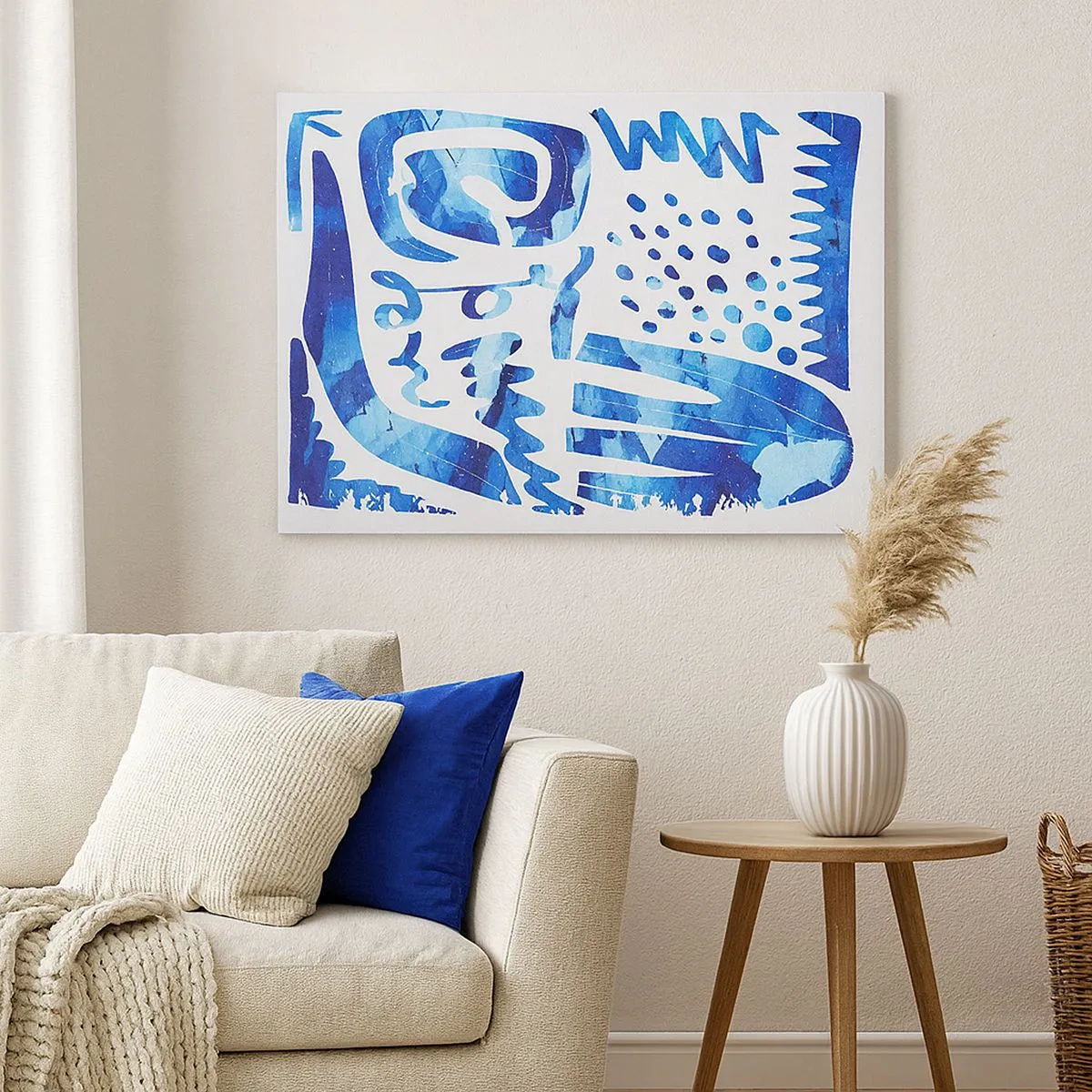 Tablou pe pânză Canvas - Model abstract în nuanțe de albastru - 70x50cm - Înapoi la rădăcini - Decorațiune modernă pentru perete pentru living și dormitor ARTTOR