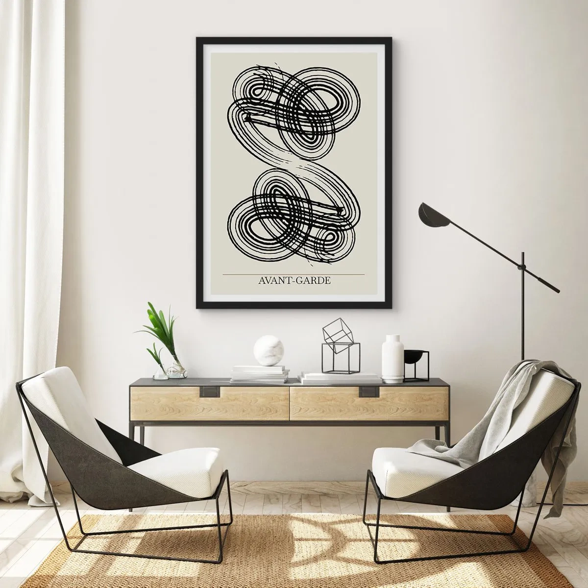 Poster în ramă neagră - Compoziție abstractă a liniilor avangardiste - 50x70cm - A apărut spontan - Decorațiune modernă pentru perete pentru living și dormitor ARTTOR