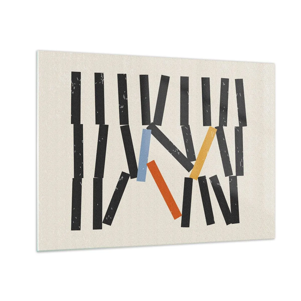 Tablou pe sticlă - O compoziție grafică stilizată ca niște piese de domino cu accente de culoare. - 70x50cm - Domino - compoziție - Decorațiune modernă pentru perete pentru living și dormitor ARTTOR