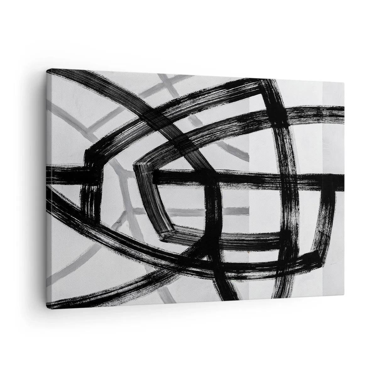 Tablou pe pânză Canvas - Linii abstracte alb-negru care se intersectează pe un fundal deschis - 70x50cm - Construind adâncimea - Decorațiune modernă pentru perete pentru living și dormitor ARTTOR