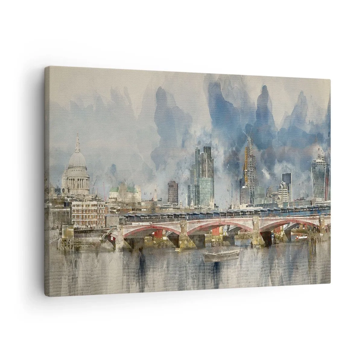 Tablou pe pânză Canvas - Vedere în acuarelă a podului și a orizontului orașului - 70x50cm - Londra în toată splendoarea ei - Decorațiune modernă pentru perete pentru living și dormitor ARTTOR
