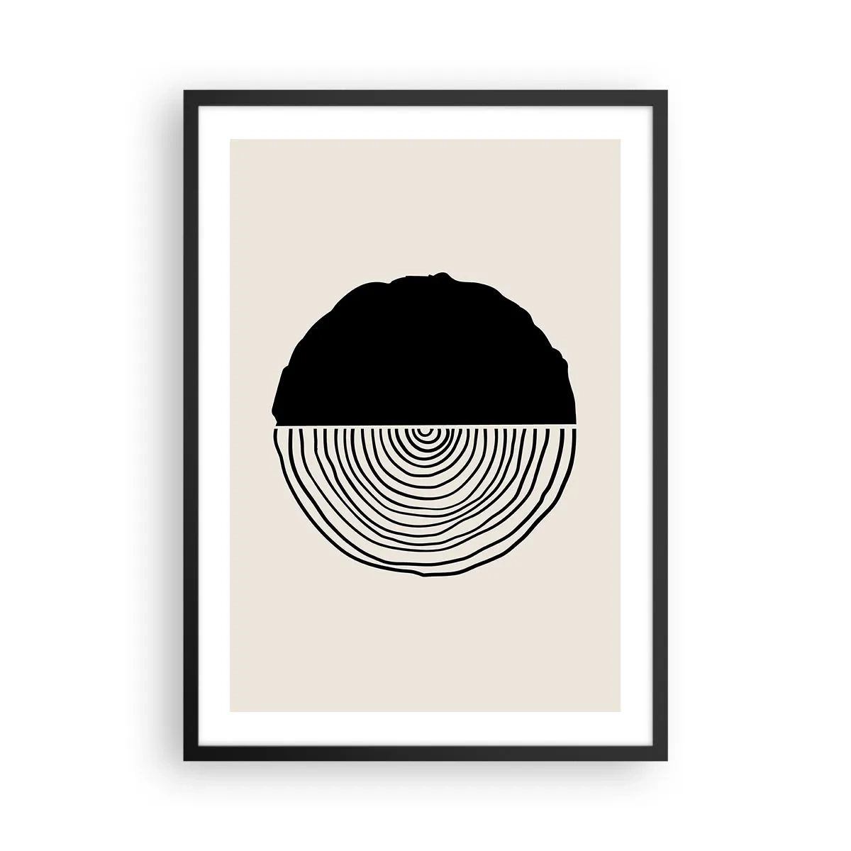 Poster în ramă neagră - O grafică minimalistă care înfățișează o secțiune transversală de lemn - 50x70cm - Jumi-juma - Decorațiune modernă pentru perete pentru living și dormitor ARTTOR