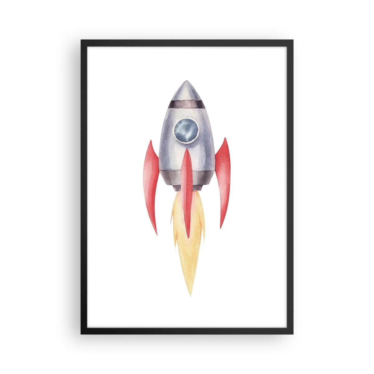 Poster în ramă neagră - Rachetă spațială în stil acuarelă - 50x70cm - Mai sus, mai repede, mai departe - Decorațiune modernă pentru perete pentru living și dormitor ARTTOR