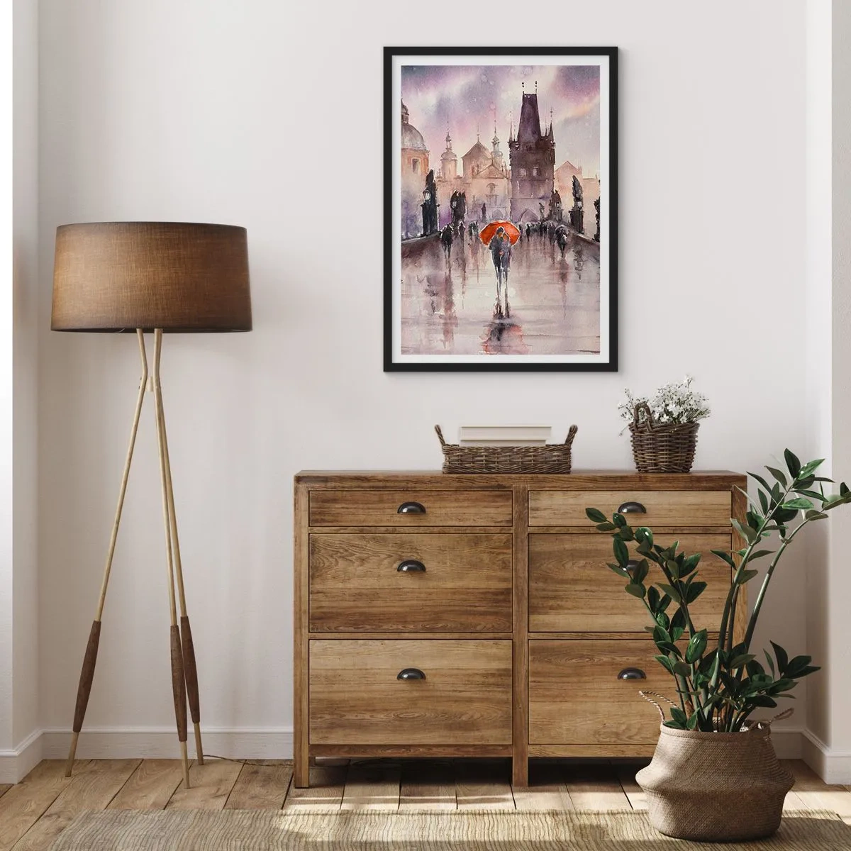 Poster în ramă neagră - O plimbare romantică pe pod într-o zi ploioasă - 50x70cm - Oamenii nu se schimbă - Decorațiune modernă pentru perete pentru living și dormitor ARTTOR