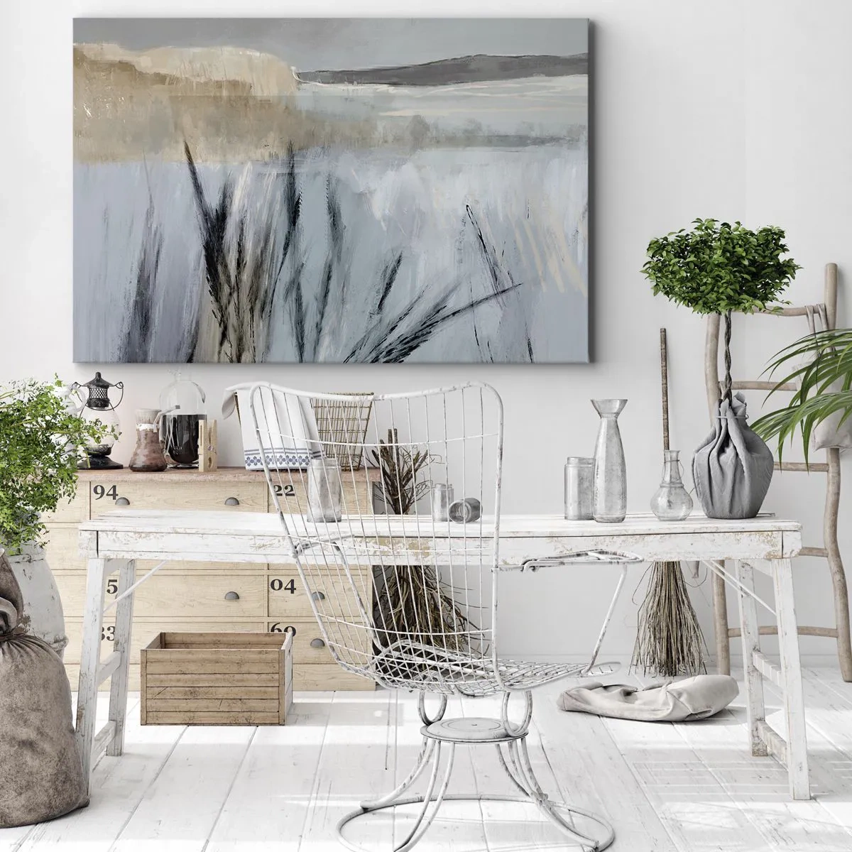 Tablou pe pânză Canvas - Un peisaj pitoresc de iarnă cu câmpuri și ierburi - 70x50cm - Câmpuri de iarnă - Decorațiune modernă pentru perete pentru living și dormitor ARTTOR