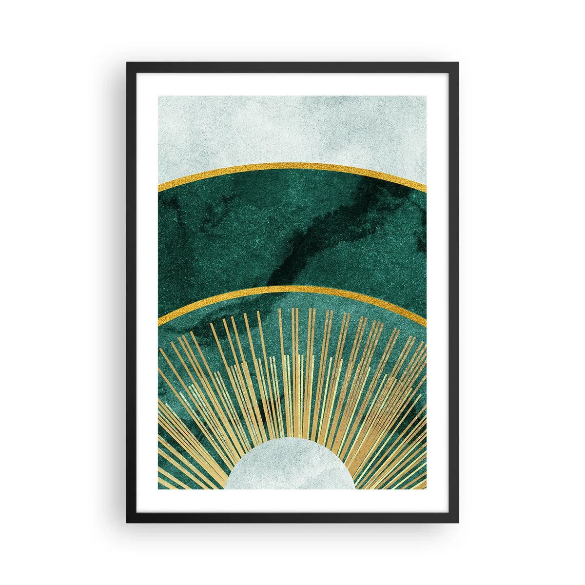Poster în ramă neagră - O compoziție geometrică elegantă în nuanțe de verde și auriu - 50x70cm - Un alt sistem solar - Decorațiune modernă pentru perete pentru living și dormitor ARTTOR