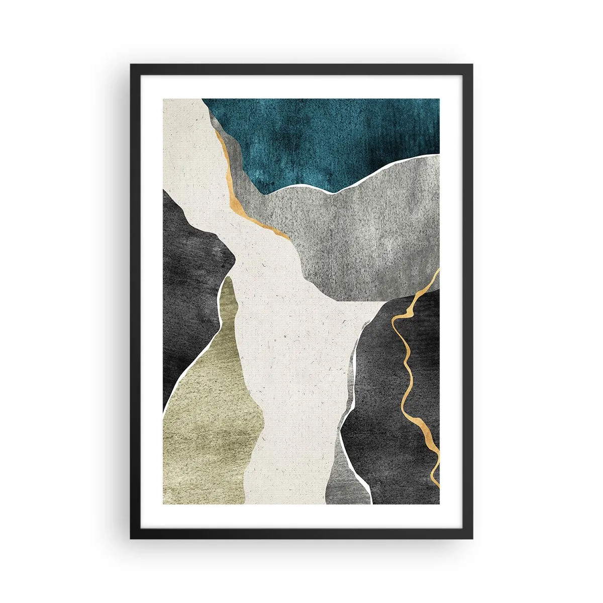 Poster în ramă neagră - Compoziție abstractă cu forme geometrice - 50x70cm - Compoziție mozaic cu fir de aur - Decorațiune modernă pentru perete pentru living și dormitor ARTTOR