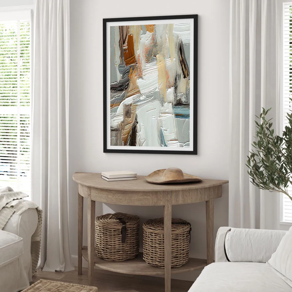 Poster în ramă neagră - Abstracție texturală în nuanțe neutre - 50x70cm - Stratificare colorată - Decorațiune modernă pentru perete pentru living și dormitor ARTTOR