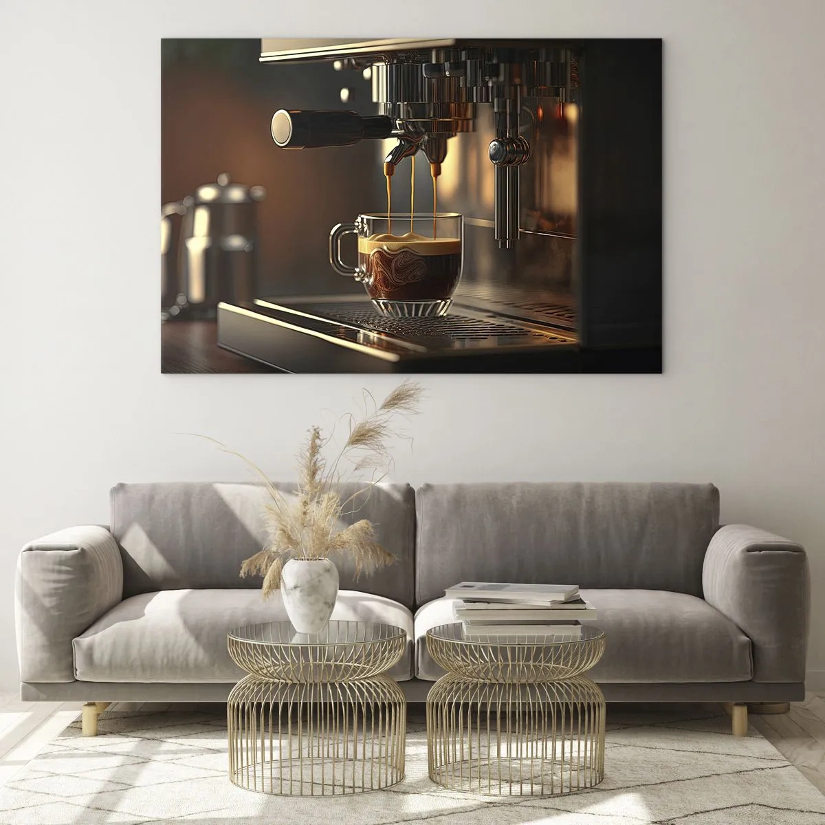 Tablou pe sticlă - Cafea espresso într-un pahar cu spumă - 70x50cm - Băutură senzuală - Decorațiune modernă pentru perete pentru living și dormitor ARTTOR