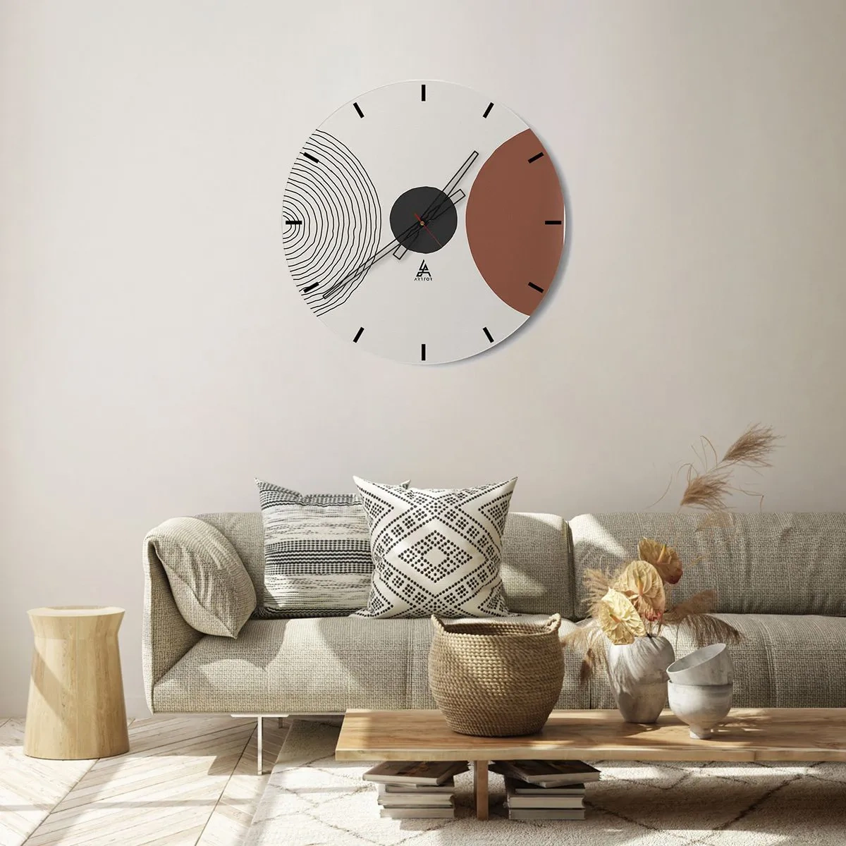 Ceas de perete - Ceas pe sticlă - Linii concentrice și cercuri geometrice în contrast - 30x30cm - În centrul atenției - Decorațiune modernă pentru perete pentru living, bucătărie și dormitor ARTTOR