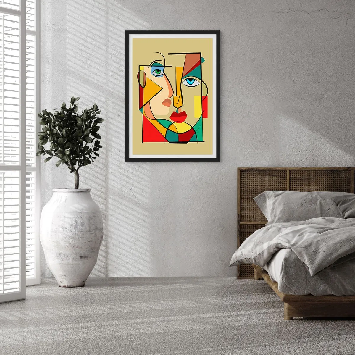 Poster în ramă neagră - Un portret cubist în culori intense - 50x70cm - Pereche asortată - Decorațiune modernă pentru perete pentru living și dormitor ARTTOR