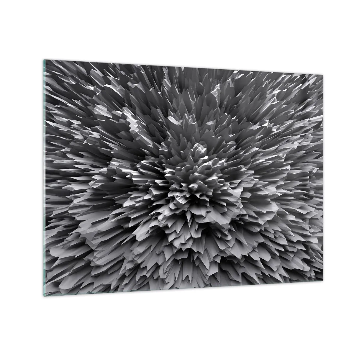 Tablou pe sticlă - Structură 3D abstractă alb-negru cu margini ascuțite - 70x50cm - Mai ascuțit nu se poate - Decorațiune modernă pentru perete pentru living și dormitor ARTTOR