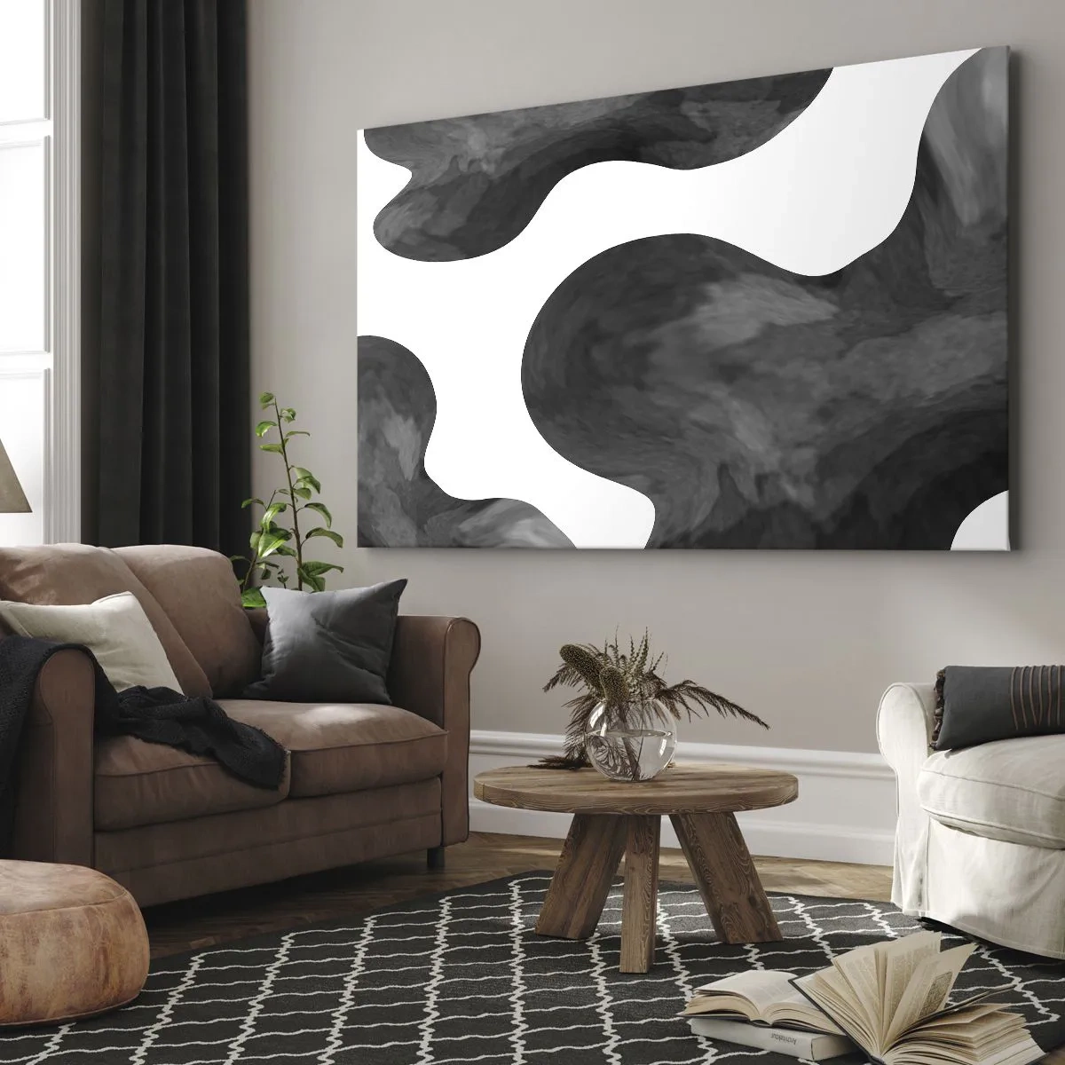 Tablou pe pânză Canvas - Model abstract în nuanțe de gri și alb - 70x50cm - Calea Lactee - Decorațiune modernă pentru perete pentru living și dormitor ARTTOR
