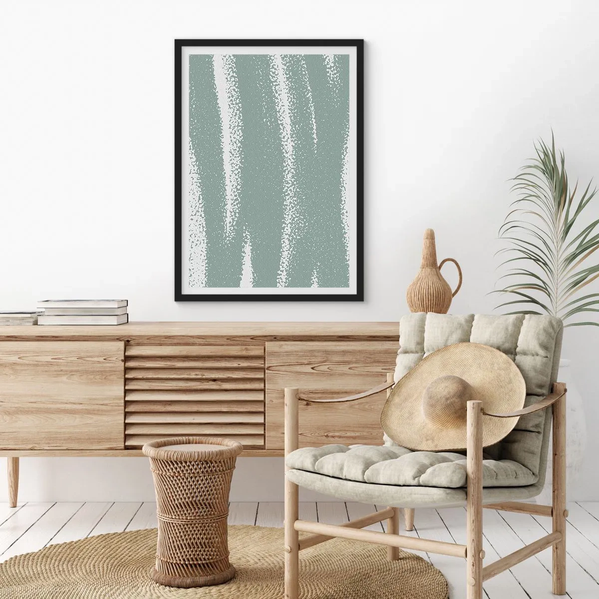 Poster în ramă neagră - O compoziție minimalistă în nuanțe de verde și alb - 50x70cm - Abstracție în stil de iarnă - Decorațiune modernă pentru perete pentru living și dormitor ARTTOR