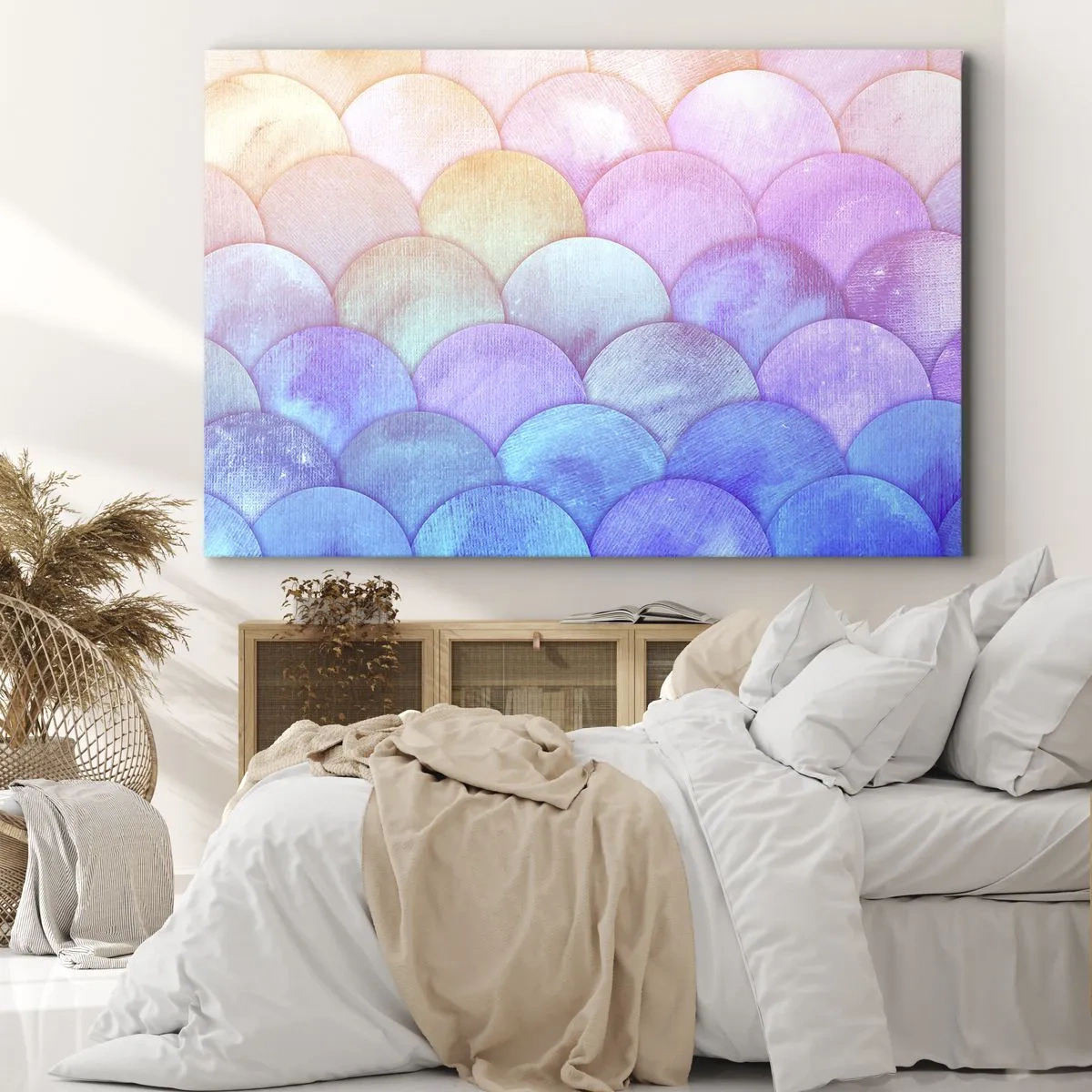 Tablou pe pânză Canvas - Solzi abstracte în nuanțe pastelate - 70x50cm - Coajă de perlă - Decorațiune modernă pentru perete pentru living și dormitor ARTTOR
