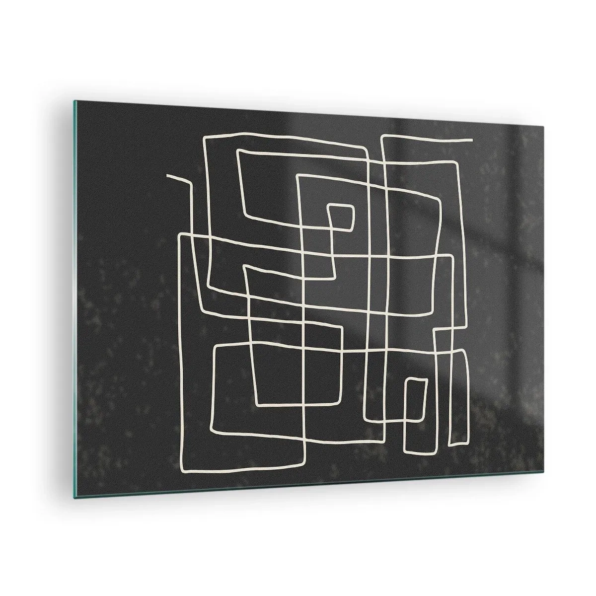 Tablou pe sticlă - Abstracție geometrică cu linii albe pe fundal negru - 70x50cm - Nu atât de simplu - Decorațiune modernă pentru perete pentru living și dormitor ARTTOR