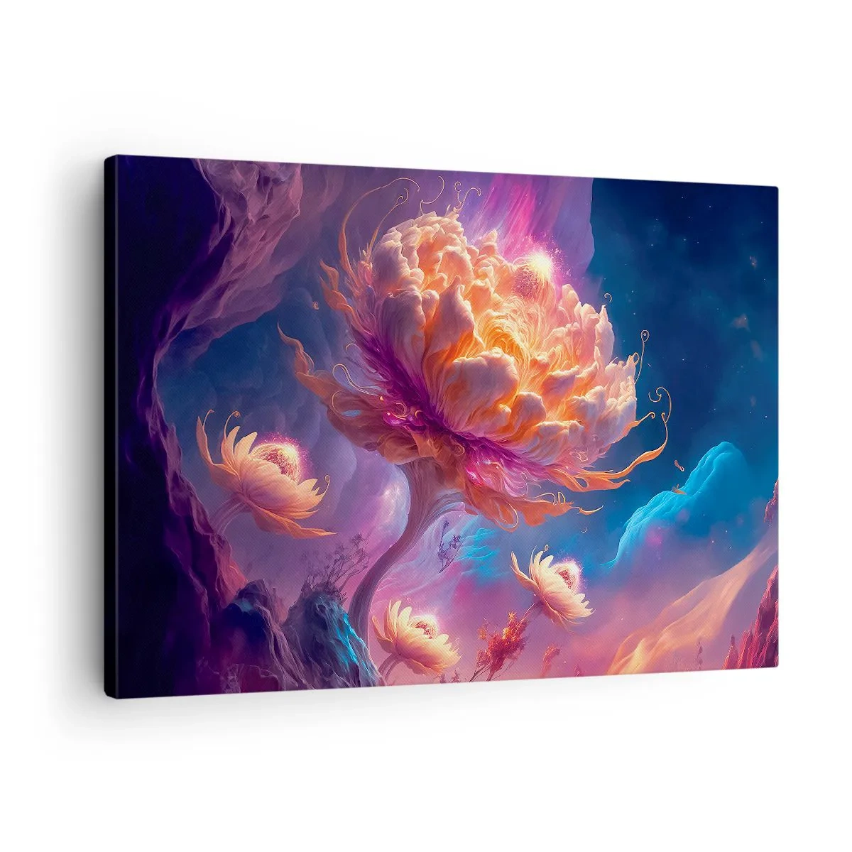 Tablou pe pânză Canvas - Flori fantastice într-un peisaj cosmic - 70x50cm - O altă lume - Decorațiune modernă pentru perete pentru living și dormitor ARTTOR