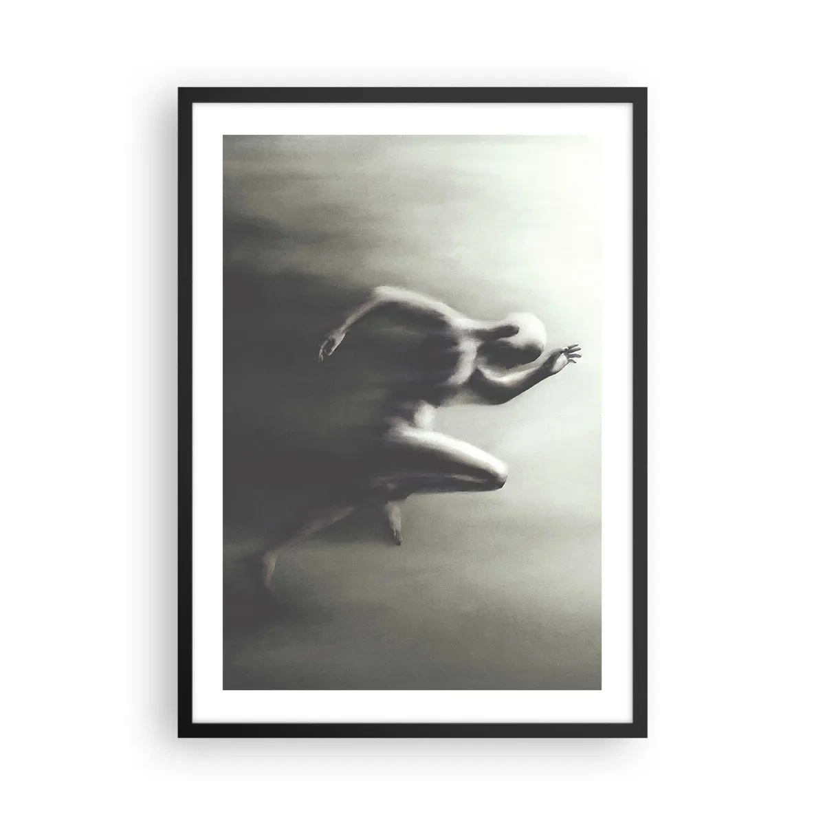 Poster în ramă neagră - O figură abstractă în mișcare în tonuri monocromatice. - 50x70cm - De neoprit - Decorațiune modernă pentru perete pentru living și dormitor ARTTOR