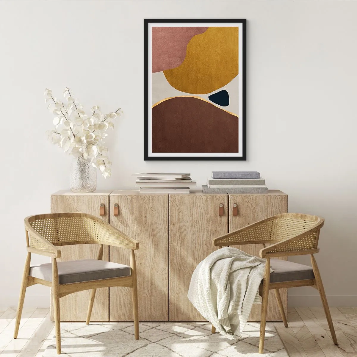 Poster în ramă neagră - Compoziție geometrică abstractă în culori calde - 50x70cm - Abstracție - un loc în spațiu - Decorațiune modernă pentru perete pentru living și dormitor ARTTOR