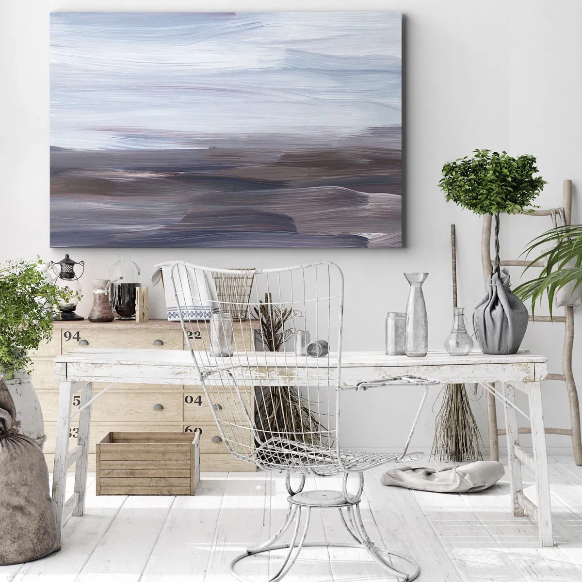Tablou pe pânză Canvas - O abstracție subtilă cu tușe delicate în tonuri pastelate. - 70x50cm - Elemente: apă - Decorațiune modernă pentru perete pentru living și dormitor ARTTOR