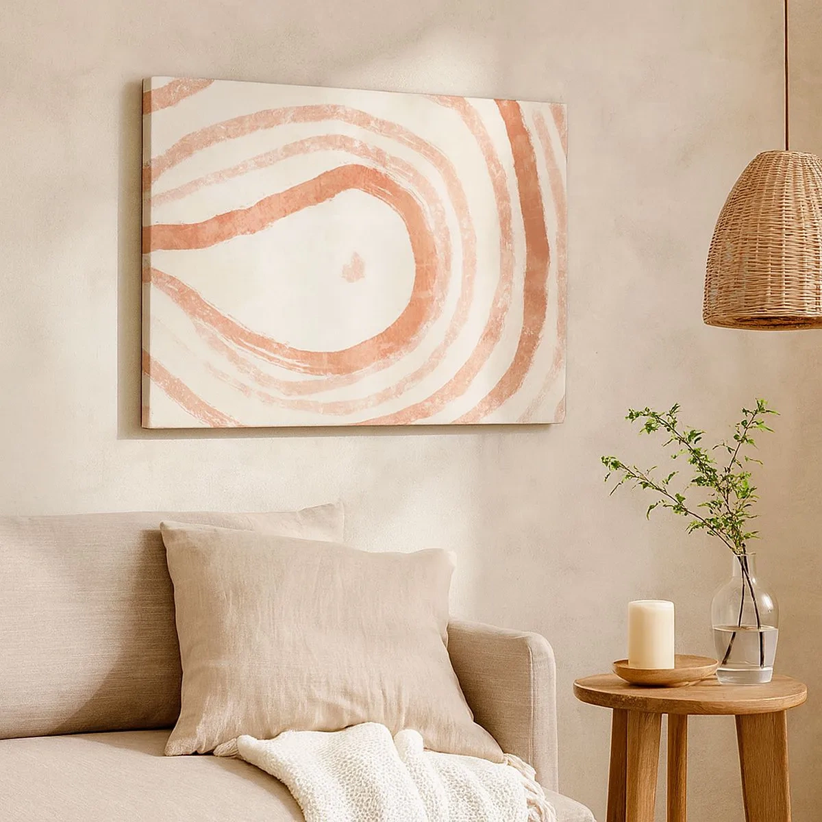 Tablou pe pânză Canvas - Un motiv abstract de linii concentrice în nuanțe de teracotă. - 70x50cm - Cercuri de corali - compoziție - Decorațiune modernă pentru perete pentru living și dormitor ARTTOR