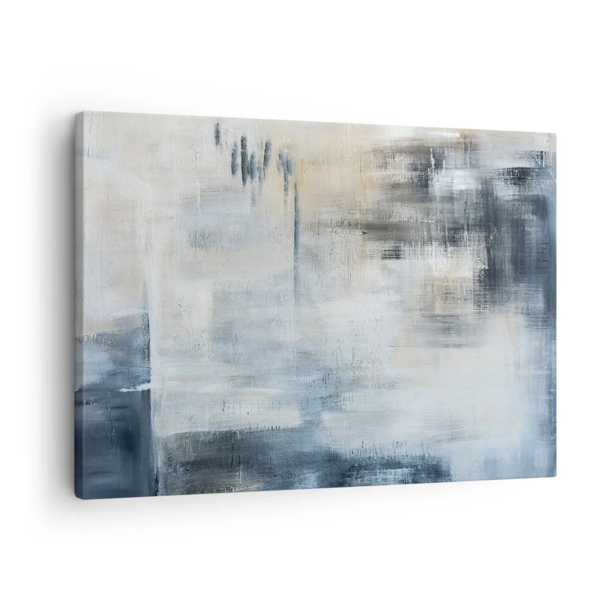 Tablou pe pânză Canvas - Compoziție abstractă în nuanțe de albastru și gri - 70x50cm - În spatele unui voal albastru - Decorațiune modernă pentru perete pentru living și dormitor ARTTOR