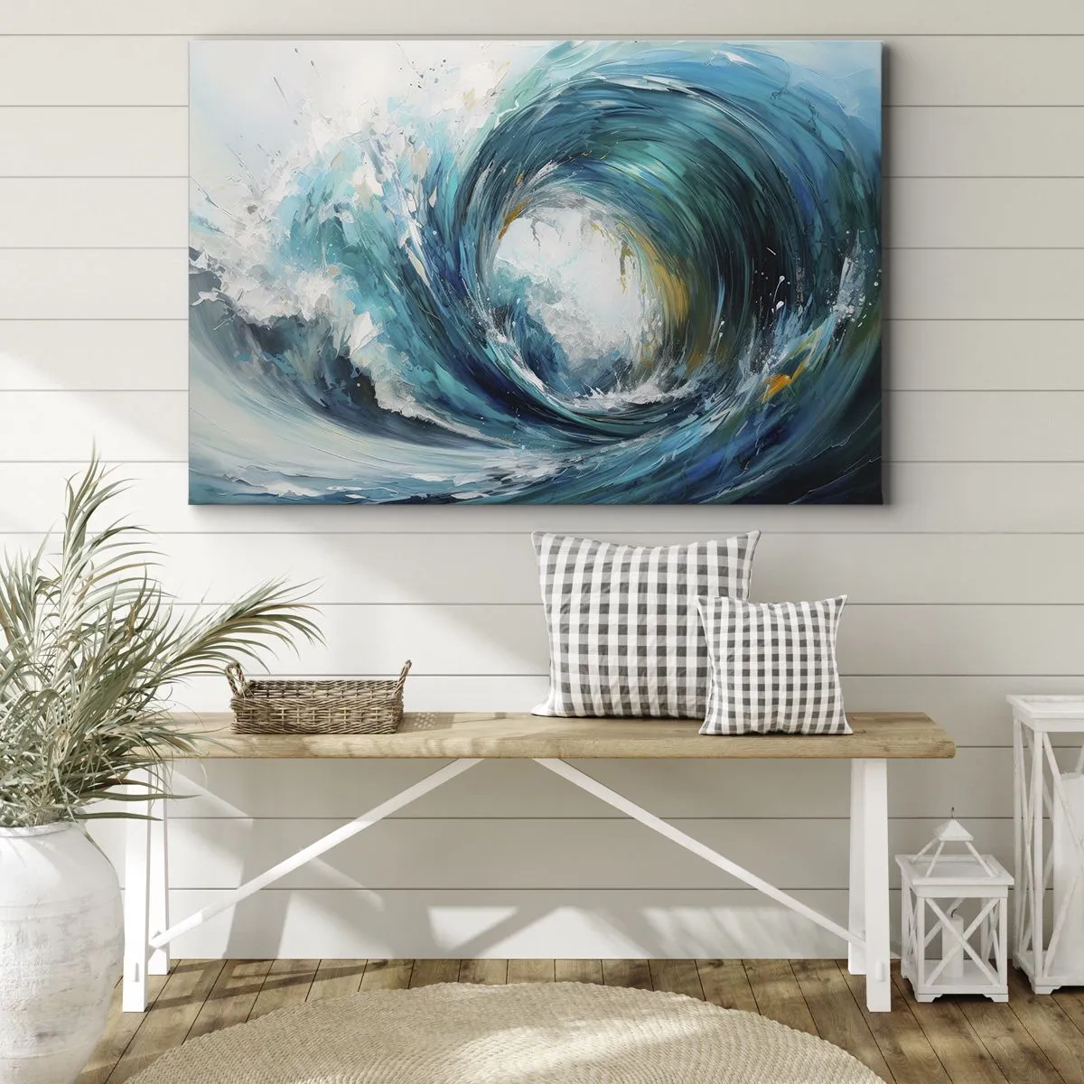 Tablou pe pânză Canvas - Un val dinamic în nuanțe de albastru și turcoaz - 70x50cm - Portal maritim - Decorațiune modernă pentru perete pentru living și dormitor ARTTOR