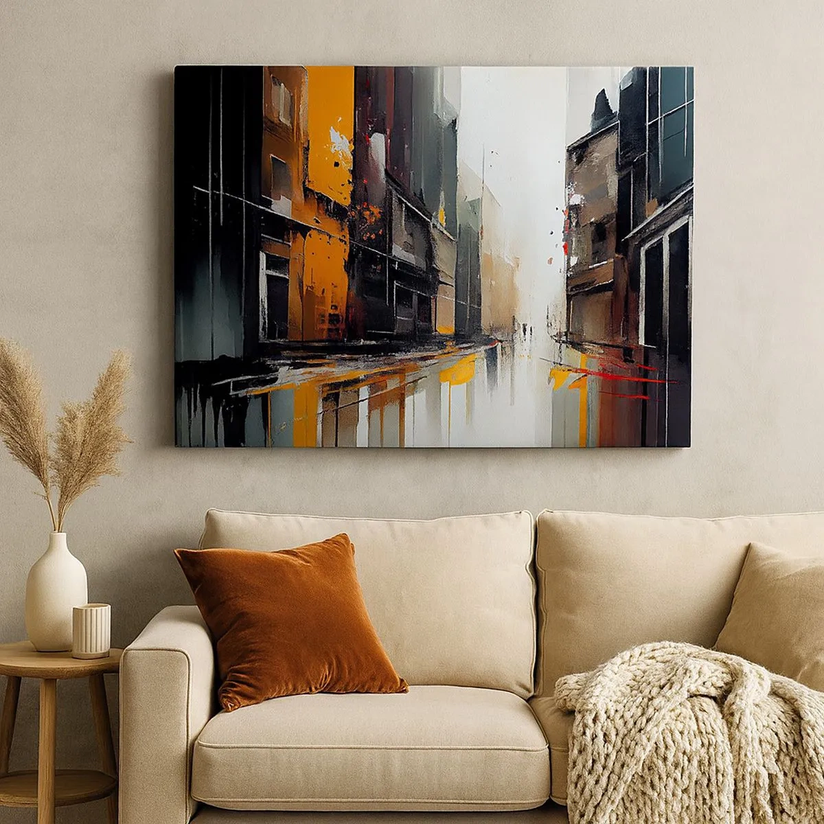 Tablou pe pânză Canvas - Vedere abstractă a unei străzi de oraș în ploaie - 70x50cm - O zi ploioasă - Decorațiune modernă pentru perete pentru living și dormitor ARTTOR