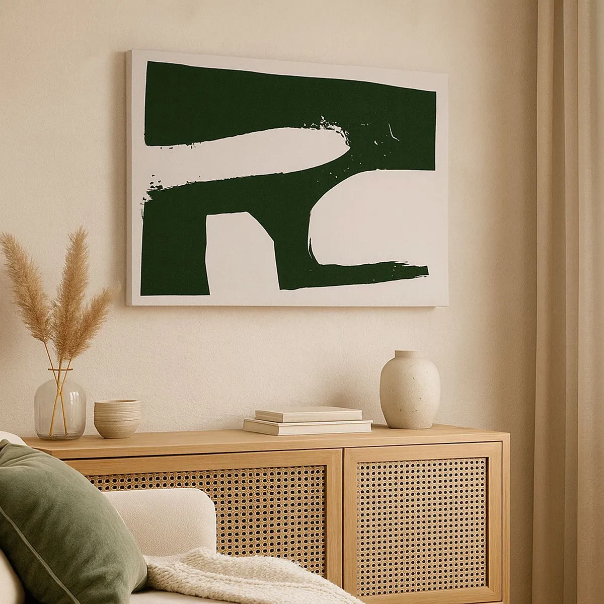 Tablou pe pânză Canvas - Rezumat minimalist în verde pe un fundal deschis - 70x50cm - Golfuri de alb - Decorațiune modernă pentru perete pentru living și dormitor ARTTOR