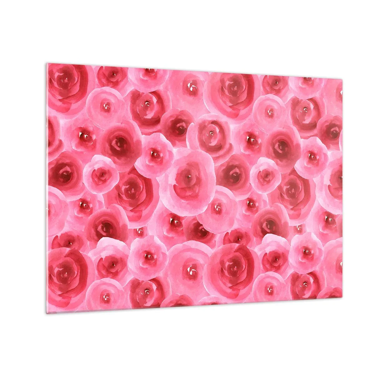 Tablou pe sticlă - Model de trandafir în acuarelă în nuanțe de roșu și roz - 70x50cm - Trandafiri de sus în jos - Decorațiune modernă pentru perete pentru living și dormitor ARTTOR
