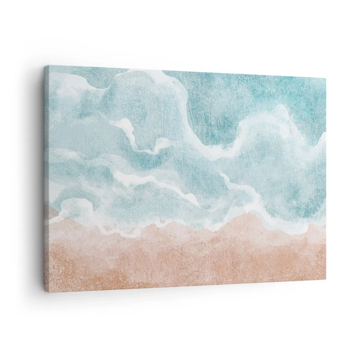 Tablou pe pânză Canvas - Plajă abstractă cu valuri în nuanțe de albastru și bej - 70x50cm - Abstracția norilor - Decorațiune modernă pentru perete pentru living și dormitor ARTTOR