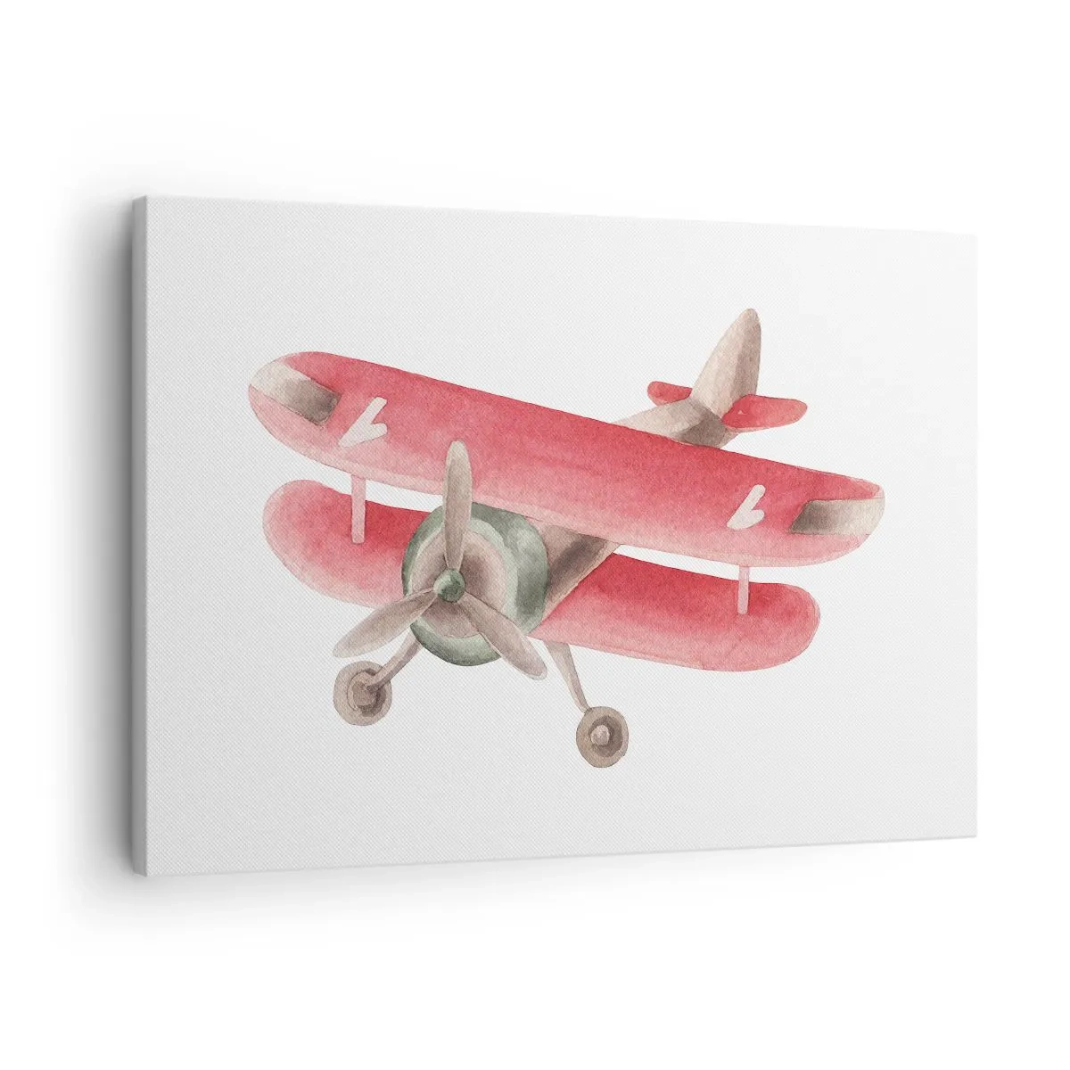 Tablou pe pânză Canvas - Avion retro roșu pe fundal alb - 70x50cm - Gata pentru zboruri la mare înălțime - Decorațiune modernă pentru perete pentru living și dormitor ARTTOR