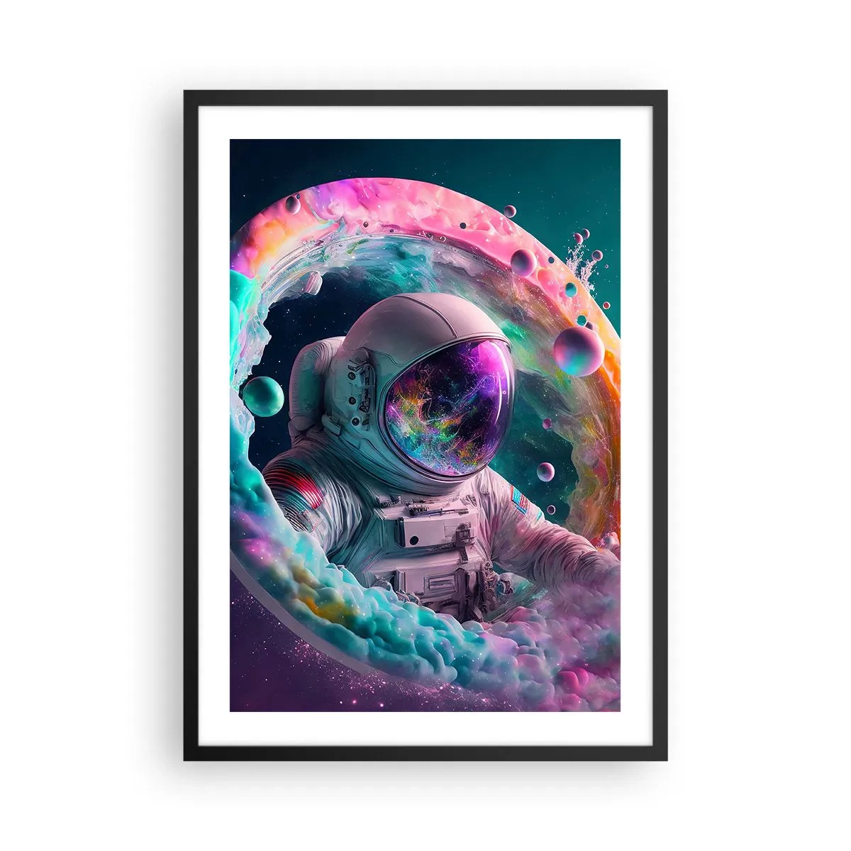 Poster în ramă neagră - Astronautul într-un mediu spațial plin de nebuloase colorate - 50x70cm - Poarta stelară - Decorațiune modernă pentru perete pentru living și dormitor ARTTOR
