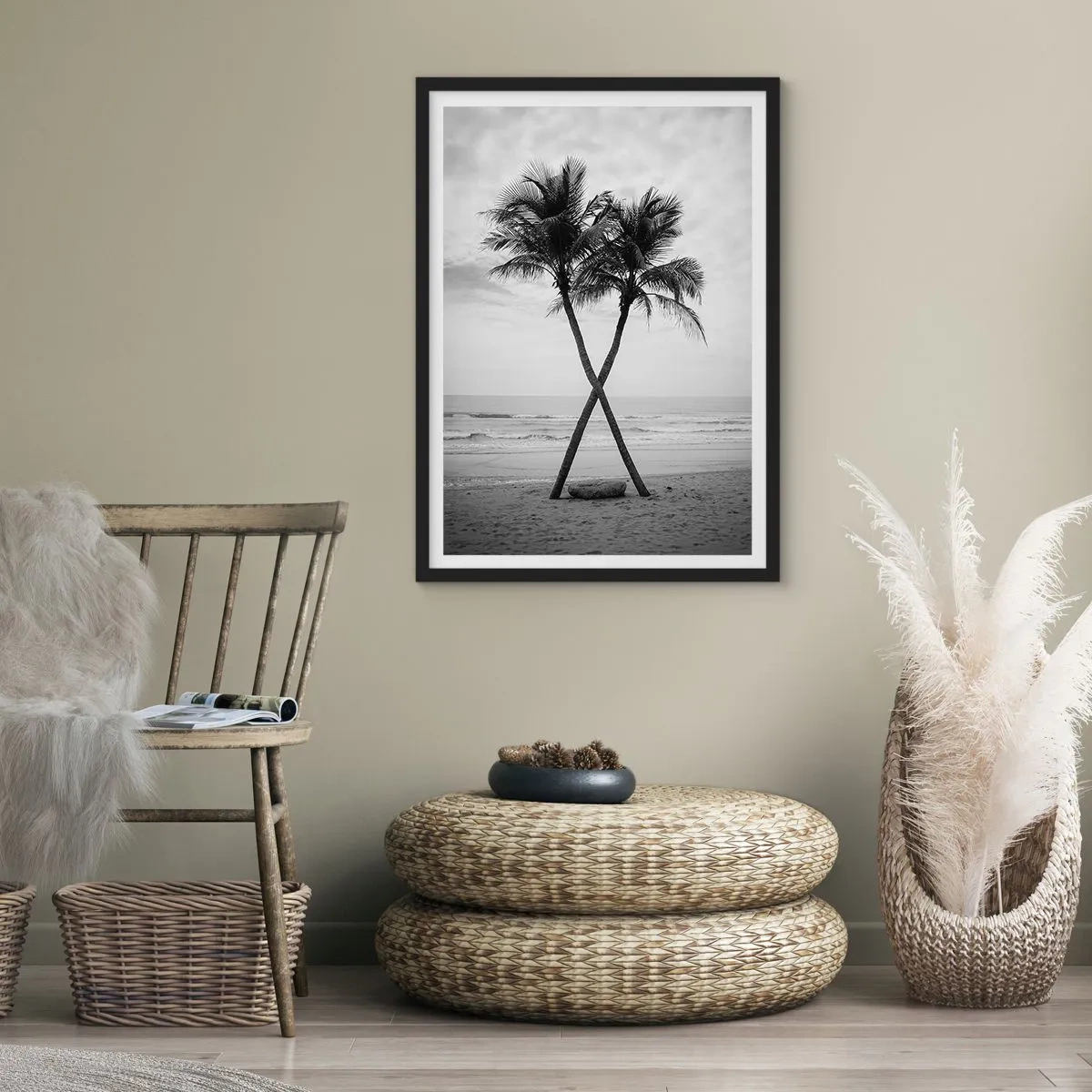 Poster în ramă neagră - Retragere scandinavă - 50x70cm - Prezența sensibilă - Decorațiune modernă pentru perete pentru living și dormitor ARTTOR