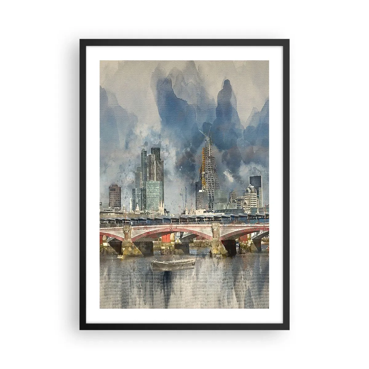 Poster în ramă neagră - Peisaj urban cu un pod și zgârie-nori în fundal - 50x70cm - Londra în toată splendoarea ei - Decorațiune modernă pentru perete pentru living și dormitor ARTTOR