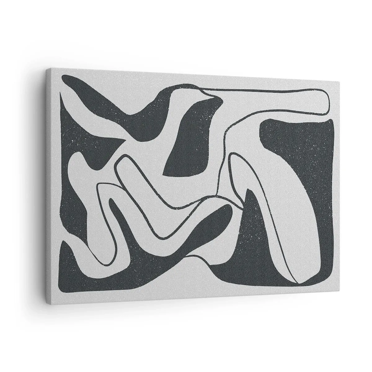 Tablou pe pânză Canvas - Abstracție alb-negru cu forme organice - 70x50cm - Distracție abstractă în labirint - Decorațiune modernă pentru perete pentru living și dormitor ARTTOR
