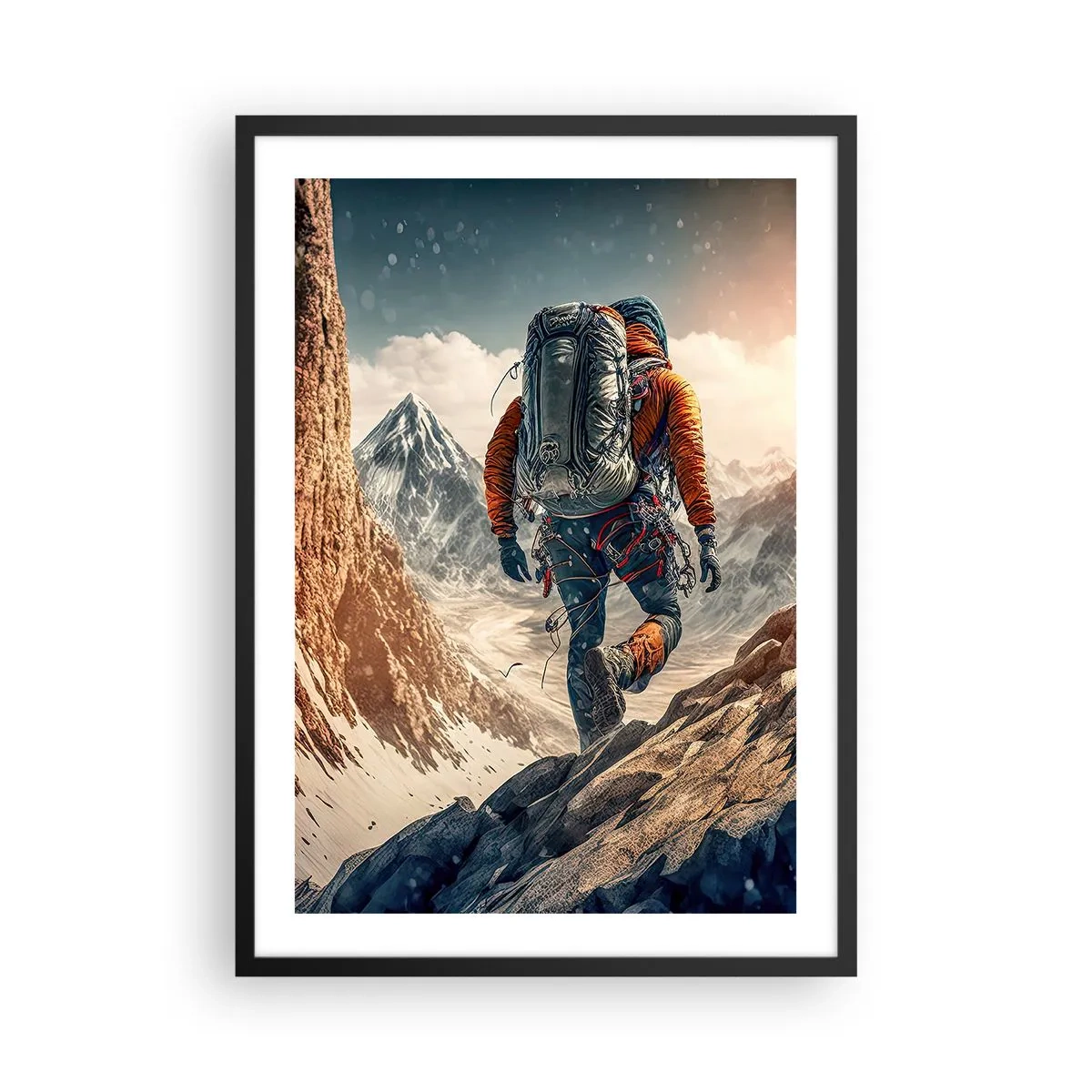 Poster în ramă neagră - Alpinism printre vârfuri maiestuoase - 50x70cm - Războinic singuratic - Decorațiune modernă pentru perete pentru living și dormitor ARTTOR