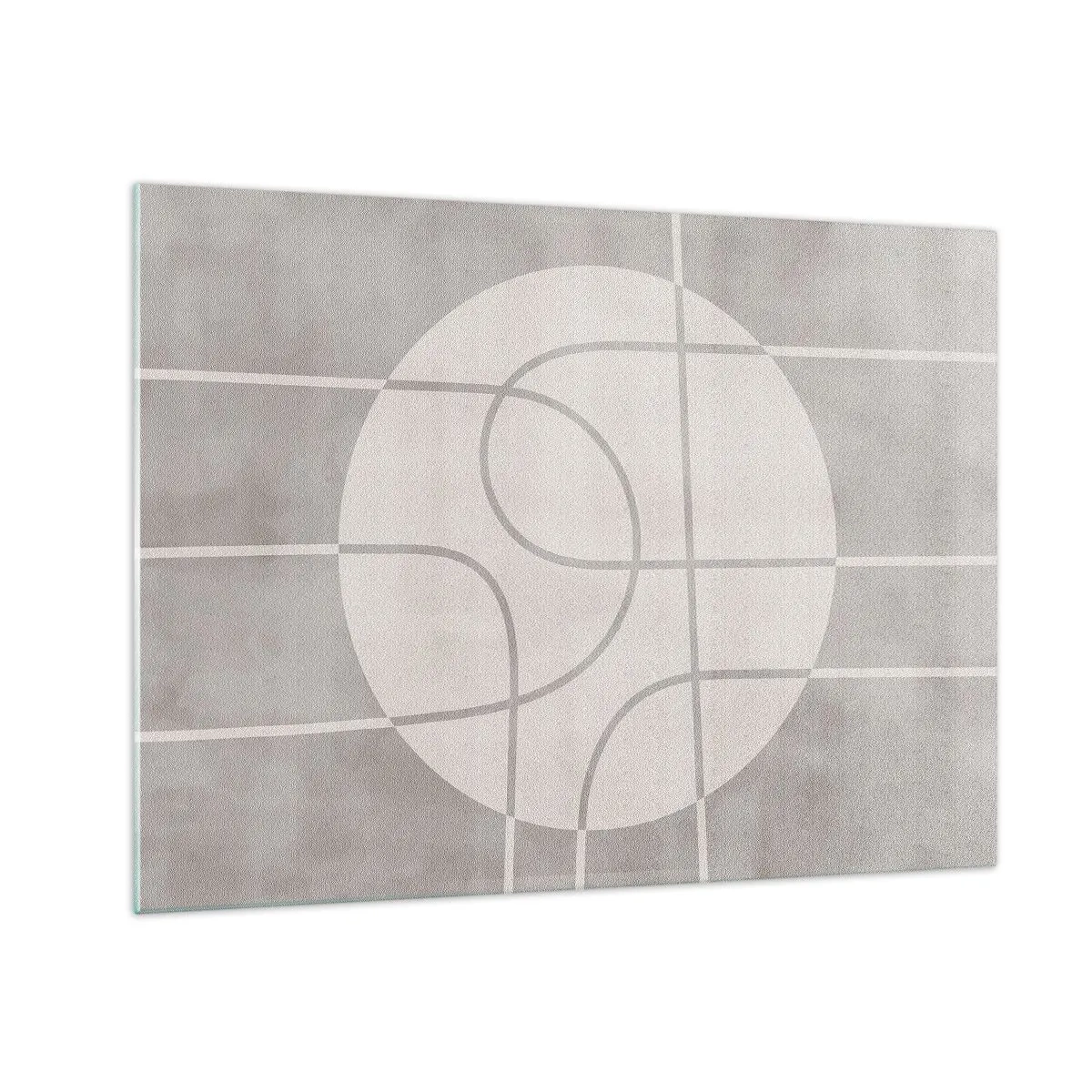 Tablou pe sticlă - Linii și cercuri bej care creează o compoziție geometrică - 70x50cm - Circular și drept înainte - Decorațiune modernă pentru perete pentru living și dormitor ARTTOR