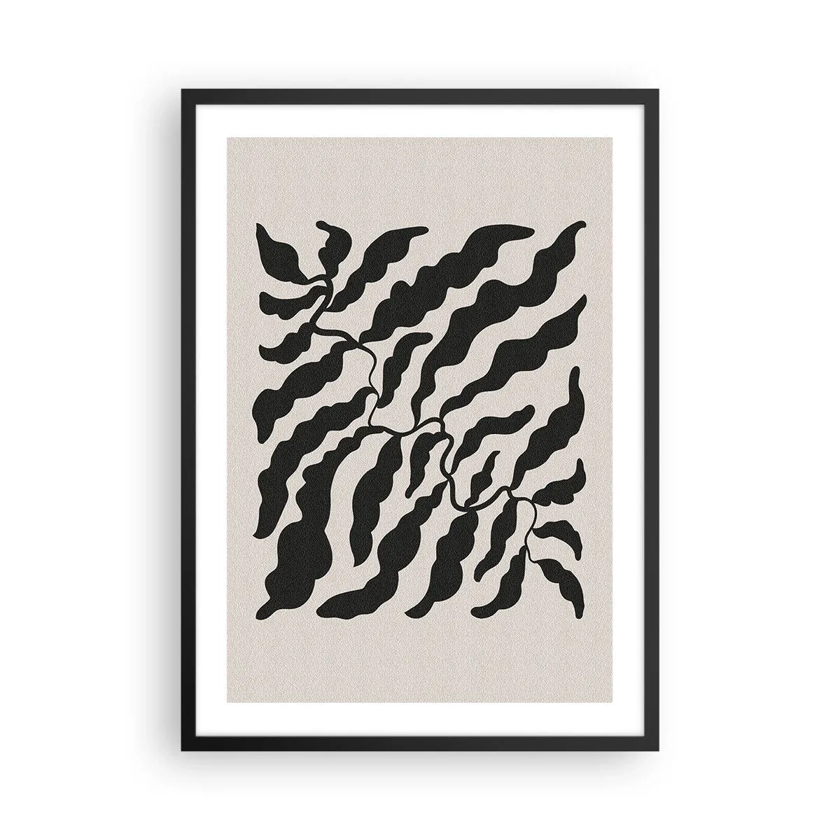 Poster în ramă neagră - Compoziție vegetală abstractă în negru pe fundal bej - 50x70cm - Natura pătratului - Decorațiune modernă pentru perete pentru living și dormitor ARTTOR