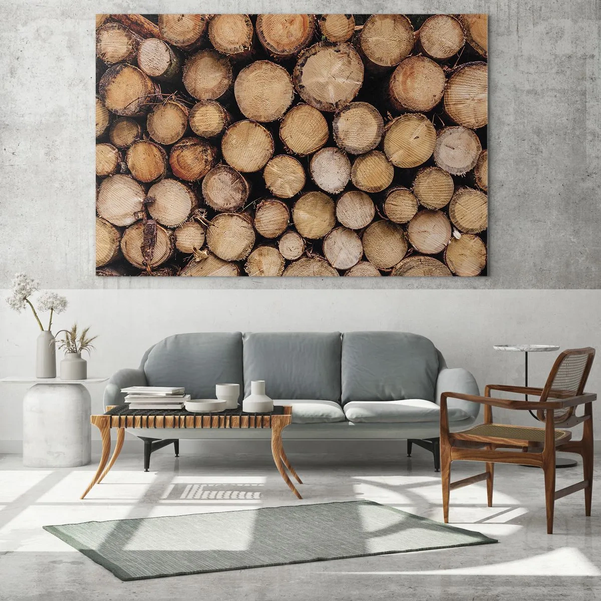 Tablou pe sticlă - Trunchiuri de copaci aranjate vertical cu inele de creștere vizibile - 70x50cm - Un nou început - Decorațiune modernă pentru perete pentru living și dormitor ARTTOR