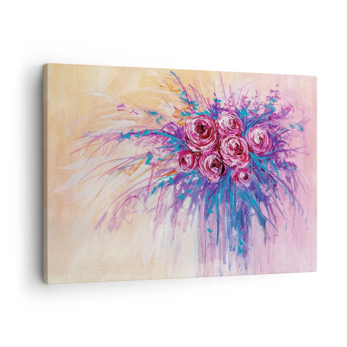 Tablou pe pânză Canvas - Un buchet de trandafiri în culori pastelate - 70x50cm - Fântână de trandafiri - Decorațiune modernă pentru perete pentru living și dormitor ARTTOR