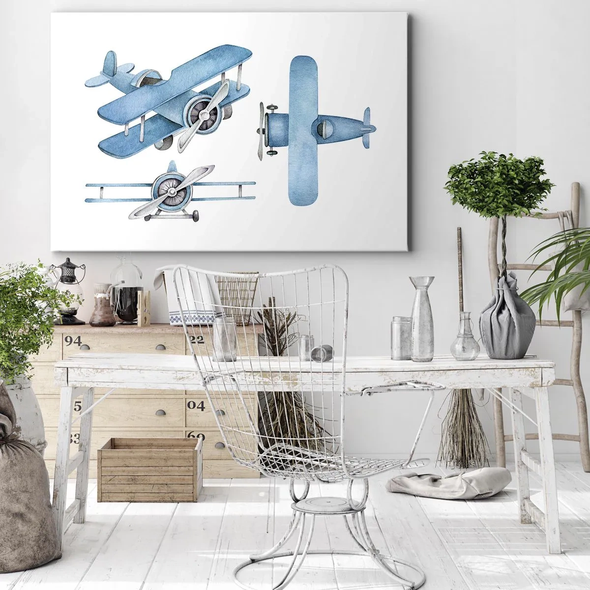 Tablou pe pânză Canvas - Avioane retro albastre - 70x50cm - Un învingător înnăscut - Decorațiune modernă pentru perete pentru living și dormitor ARTTOR