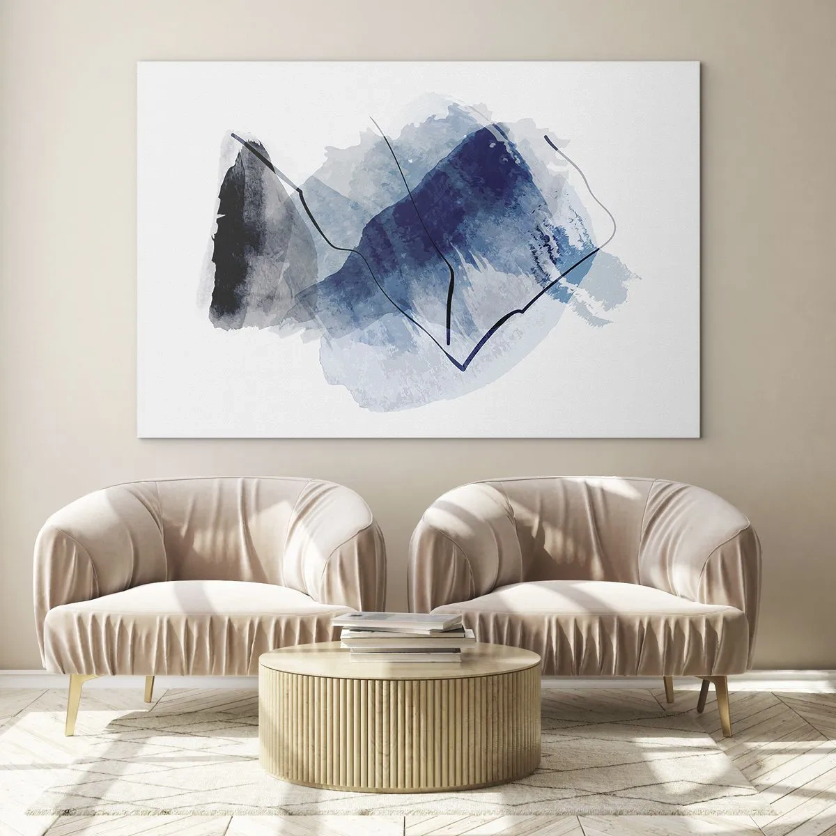Tablou pe sticlă - Compoziție abstractă în nuanțe de albastru - 70x50cm - Iceberg - Decorațiune modernă pentru perete pentru living și dormitor ARTTOR