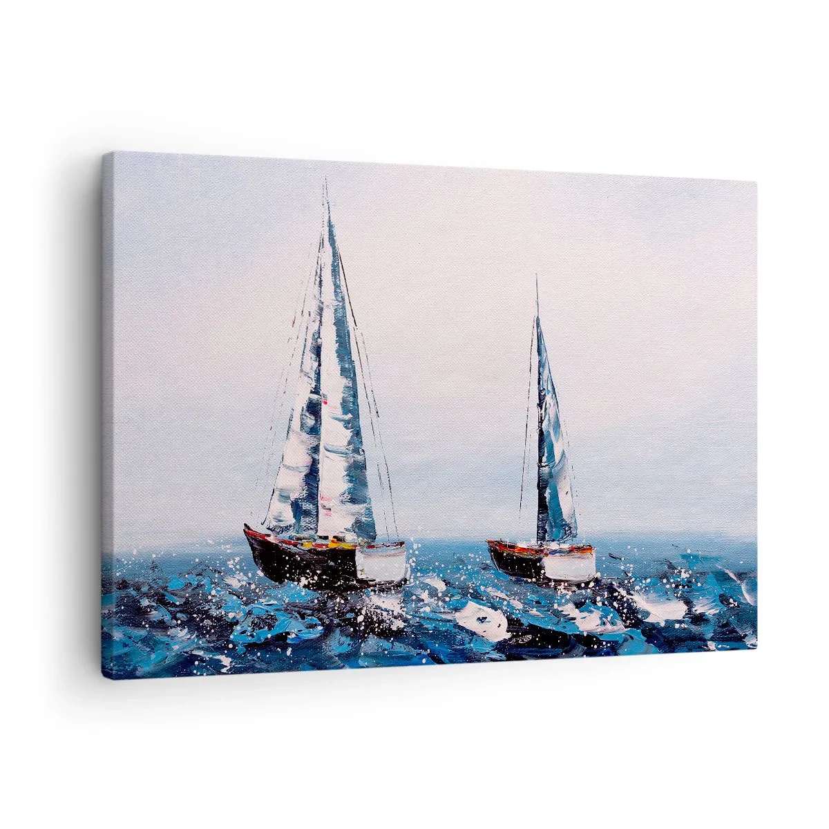 Tablou pe pânză Canvas - Bărci cu pânze pe o mare furtunoasă într-o compoziție picturală - 70x50cm - Frăția vântului - Decorațiune modernă pentru perete pentru living și dormitor ARTTOR
