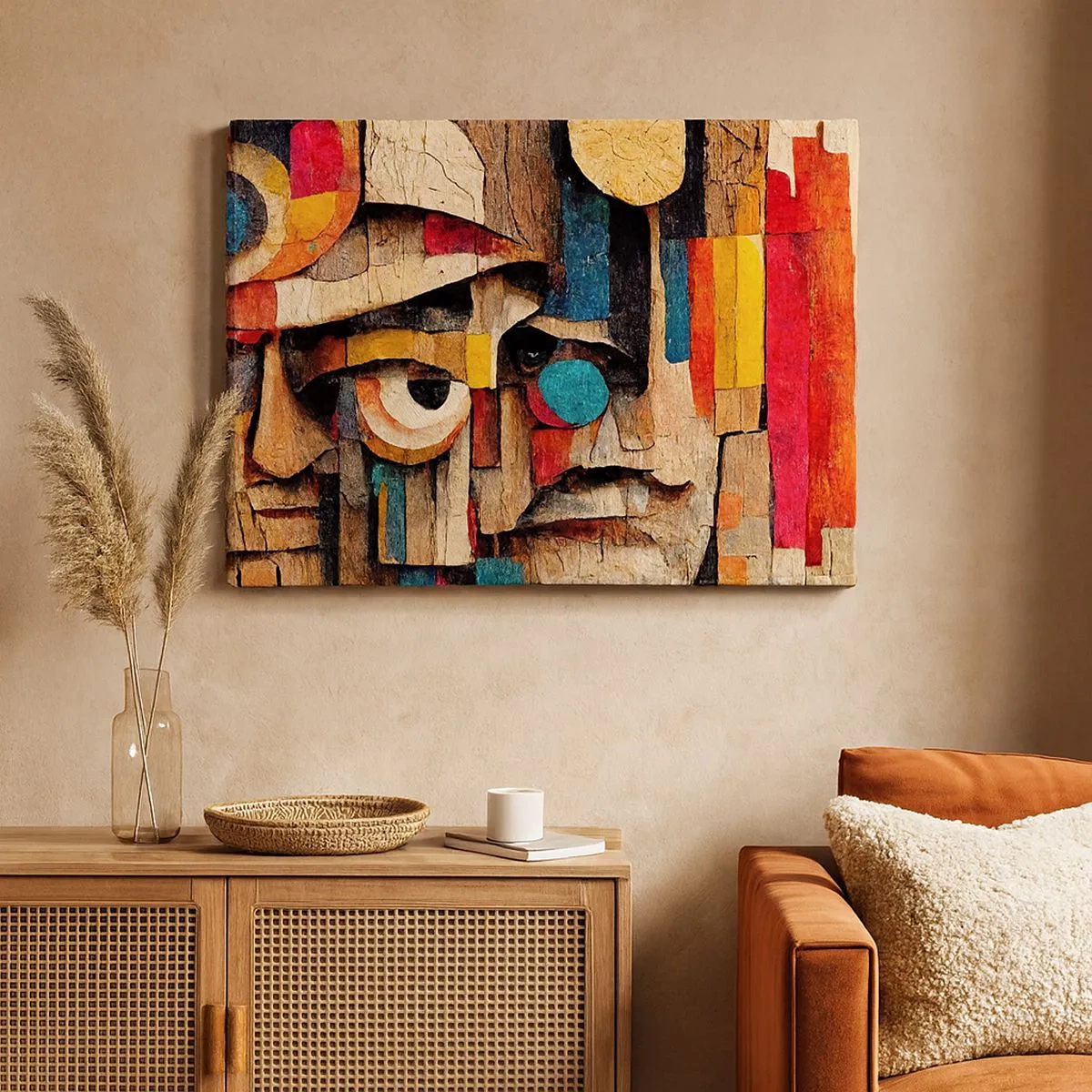 Tablou pe pânză Canvas - Fețe abstracte în culori intense - 70x50cm - Te văd... - Decorațiune modernă pentru perete pentru living și dormitor ARTTOR
