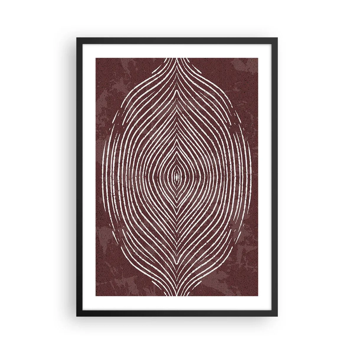 Poster în ramă neagră - Un model hipnotic de linii albe pe un fundal maro. - 50x70cm - Spațiul vorbește - Decorațiune modernă pentru perete pentru living și dormitor ARTTOR