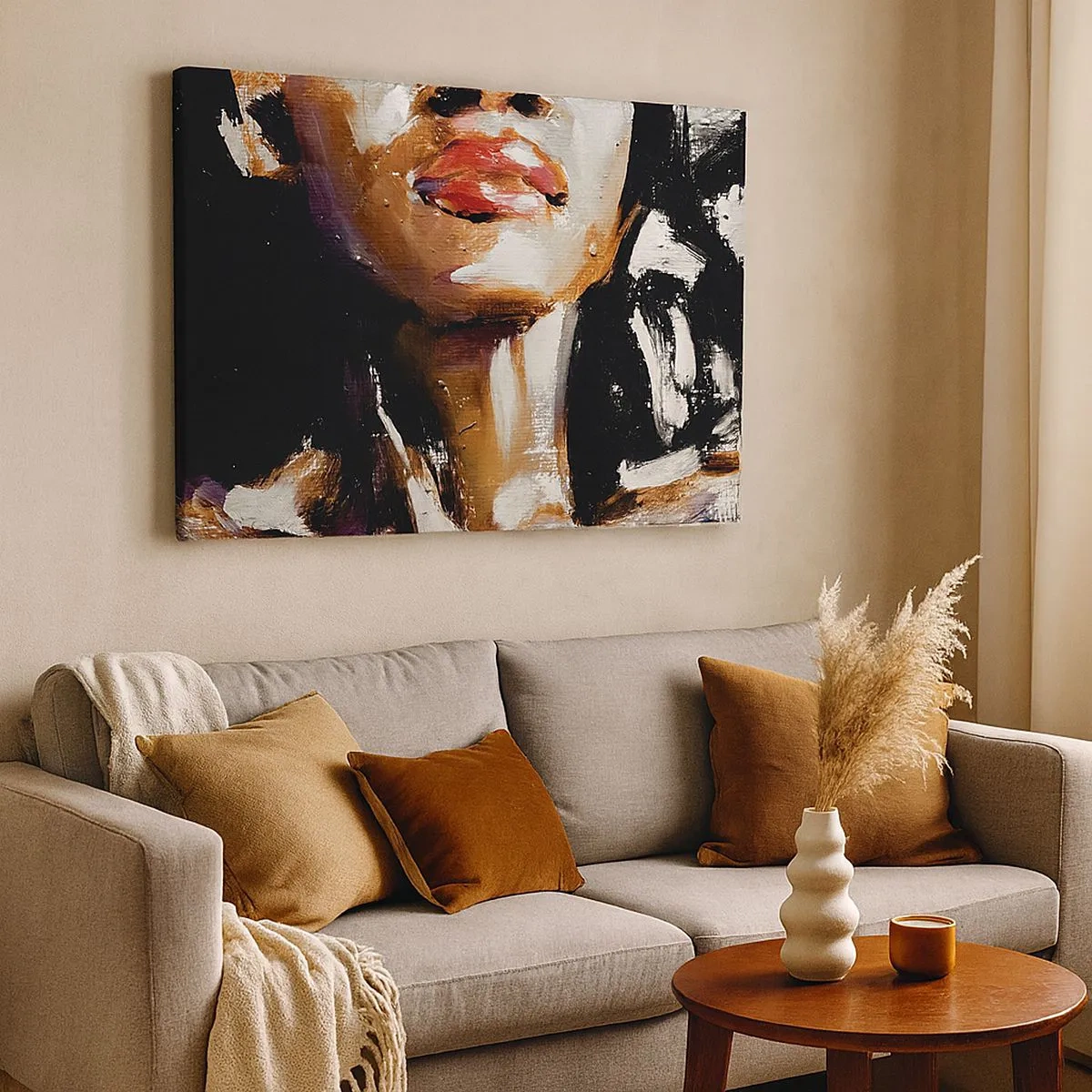 Tablou pe pânză Canvas - Portret de femeie într-un stil pictural expresiv pe un fundal întunecat - 70x50cm - Mândrie fără prejudecăți - Decorațiune modernă pentru perete pentru living și dormitor ARTTOR