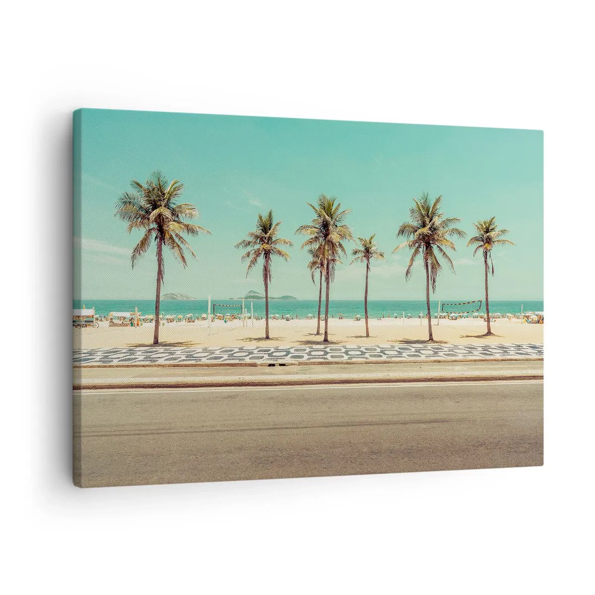 Tablou pe pânză Canvas - Palmieri pe plajă cu vedere la mare și cer albastru - 70x50cm - La paza plajei - Decorațiune modernă pentru perete pentru living și dormitor ARTTOR