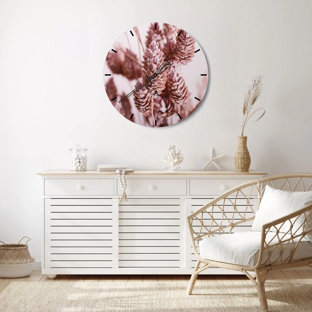 Ceas de perete - Ceas pe sticlă - Un prim-plan al unor țepi roz pastel - 30x30cm - Aparent discrete - Decorațiune modernă pentru perete pentru living, bucătărie și dormitor ARTTOR