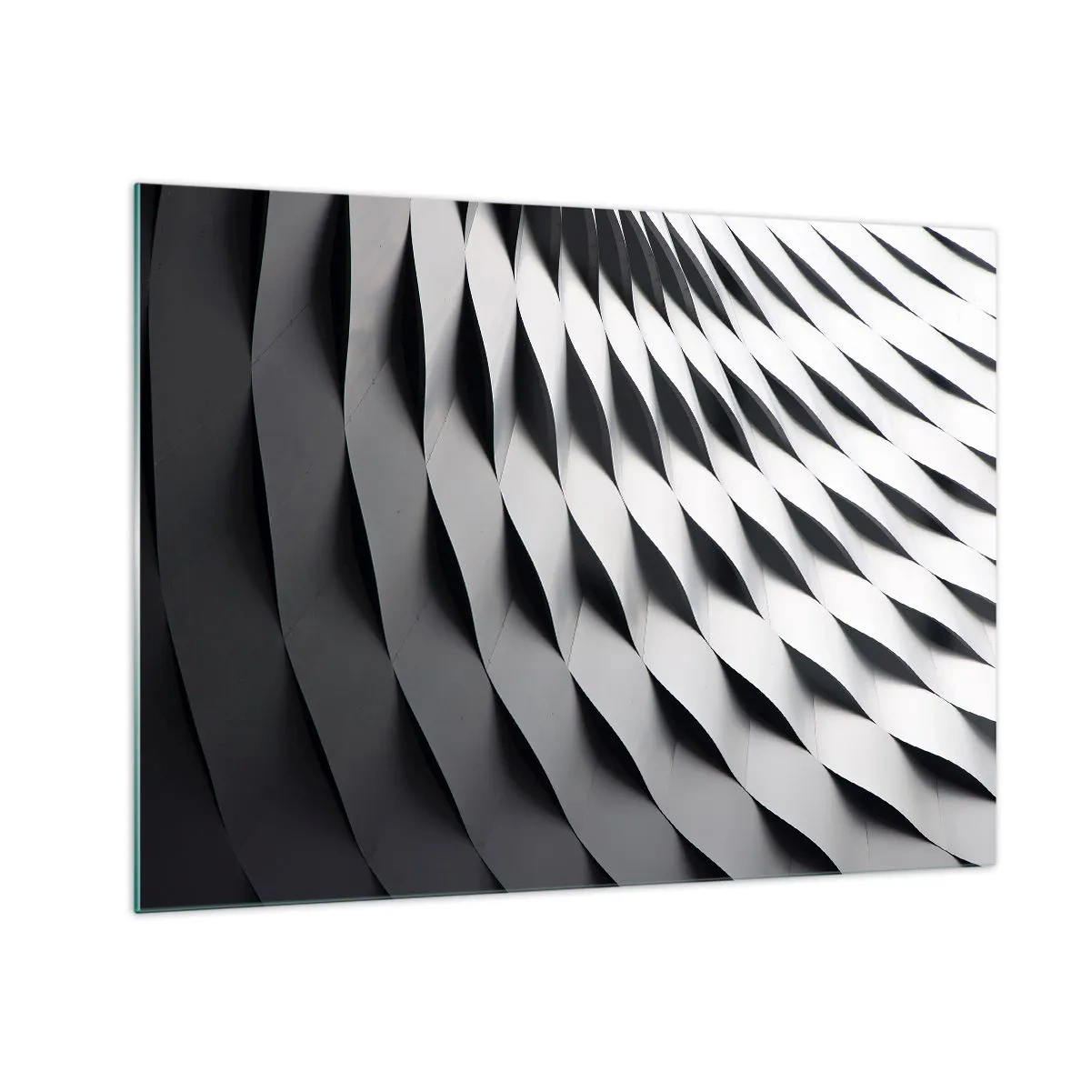 Tablou pe sticlă - O structură abstractă alb-negru care seamănă cu forme ondulate. - 70x50cm - Pe suprafața valurilor - Decorațiune modernă pentru perete pentru living și dormitor ARTTOR